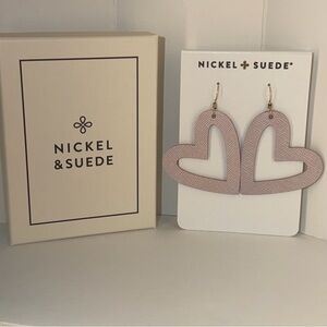 NWT Nickel & Suede Pink Velvet Reese Leather Heart Earrings • New In Box